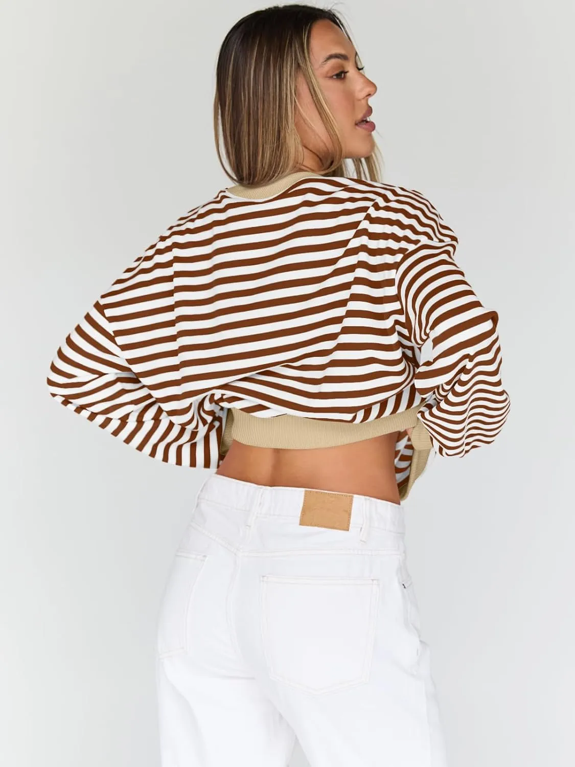 Trendy Queen Oversized Sweatshirt for Women 2025 Summer Crewneck Striped Long Sleeve Shirts Hoodies Cute Top Y2K Outfits