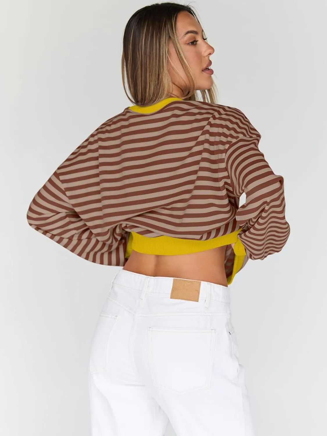Trendy Queen Oversized Sweatshirt for Women 2025 Summer Crewneck Striped Long Sleeve Shirts Hoodies Cute Top Y2K Outfits