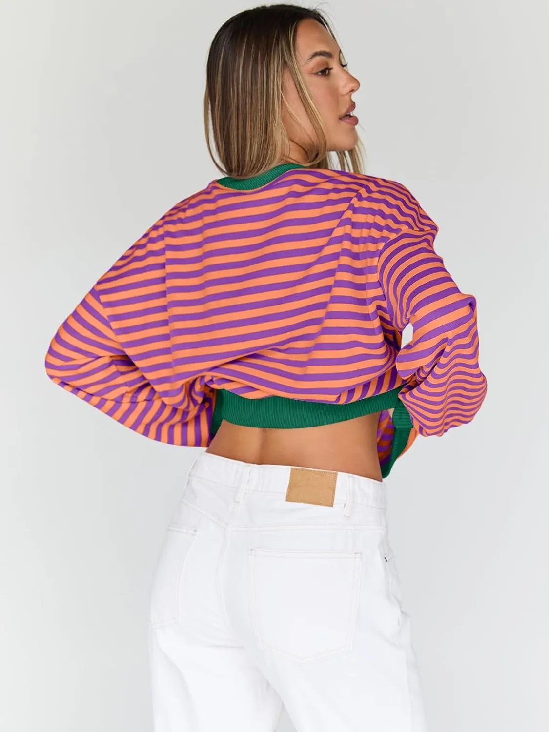Trendy Queen Oversized Sweatshirt for Women 2025 Summer Crewneck Striped Long Sleeve Shirts Hoodies Cute Top Y2K Outfits