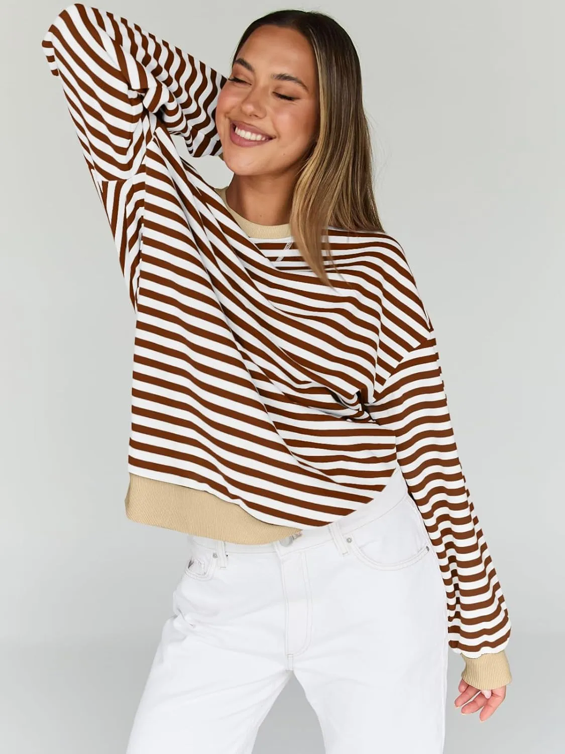 Trendy Queen Oversized Sweatshirt for Women 2025 Summer Crewneck Striped Long Sleeve Shirts Hoodies Cute Top Y2K Outfits