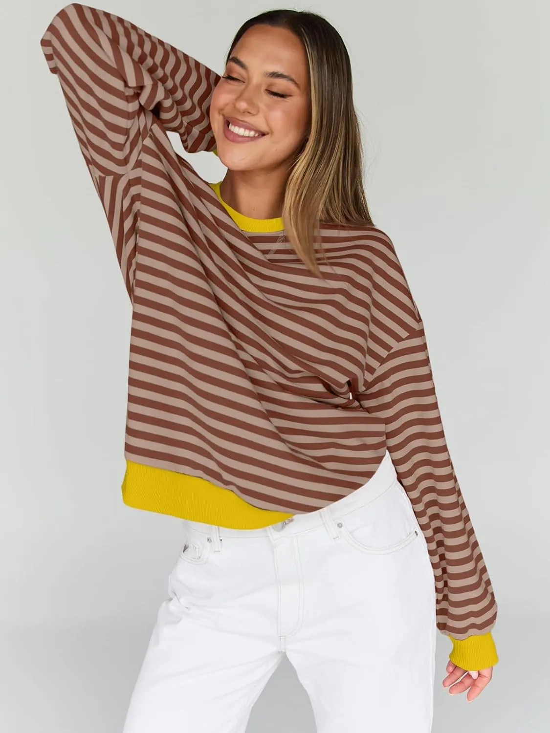 Trendy Queen Oversized Sweatshirt for Women 2025 Summer Crewneck Striped Long Sleeve Shirts Hoodies Cute Top Y2K Outfits