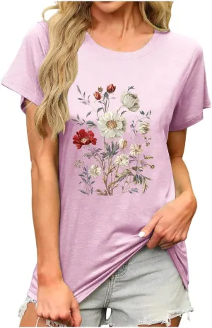 Trendy Tops for Women 2025 Basic V Neck Solid Floral Shirts Dressy Casual Short Sleeve Tunics Summer Vacation Blouses
