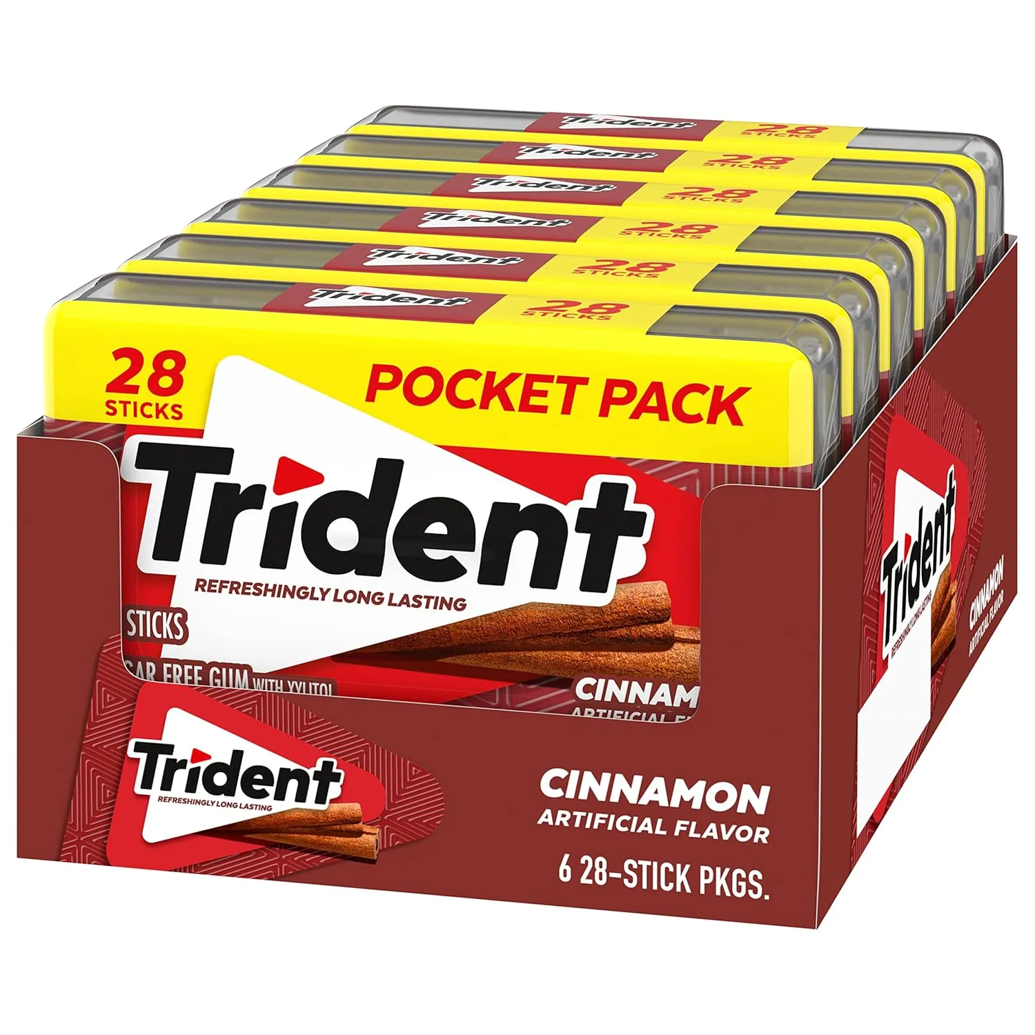 Trident Cinnamon Sugar Free Gum, 6 Pocket Packs of 28 Pieces (168 Total Pieces)