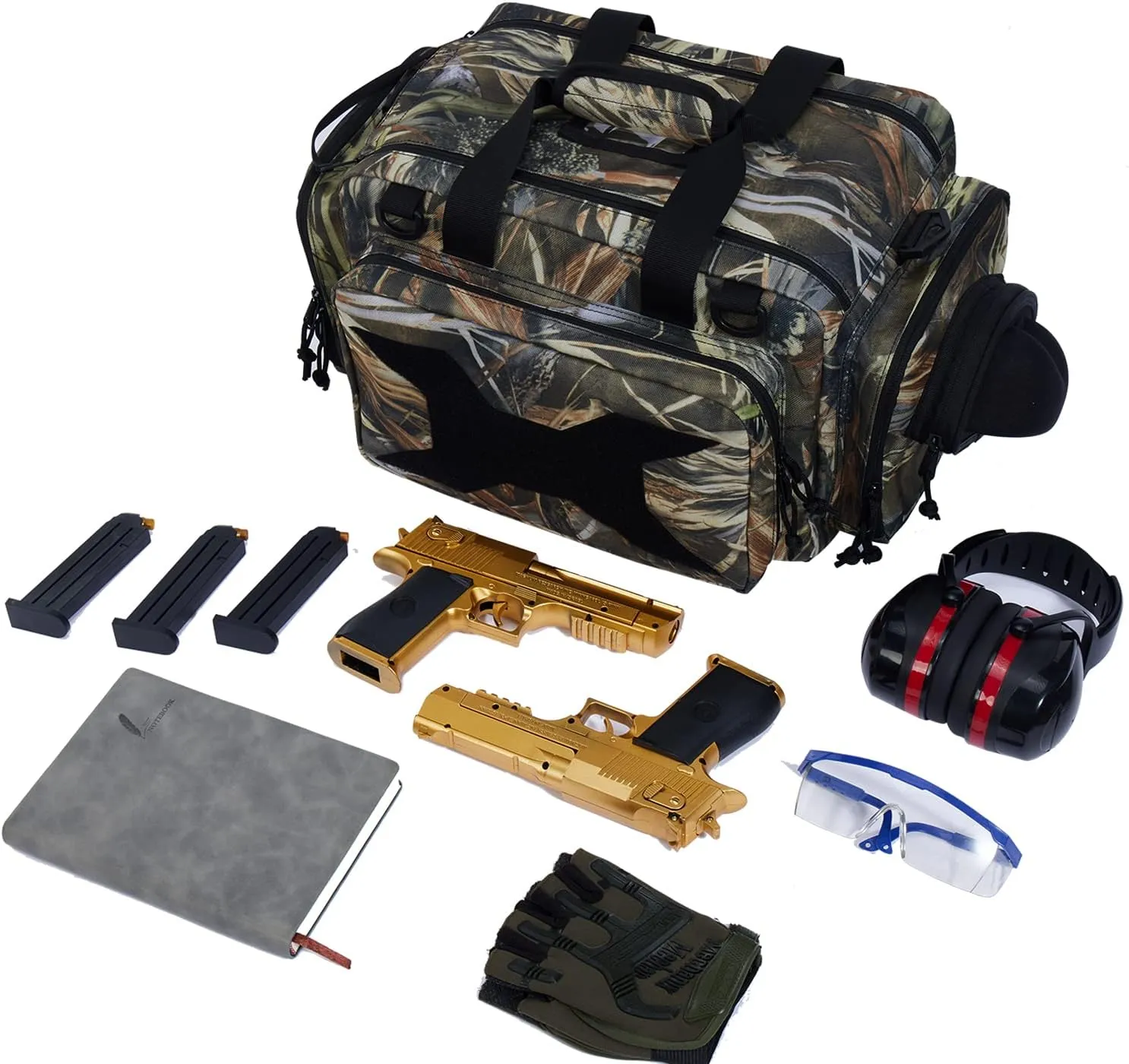 TRO&HOM Tactical Gun Bag for 4 Handguns - Pistol Shooting Range Bag With 15X Magazine Slots & Pockets for Ammo & Essentials - Padded Hunting & Sport Bag