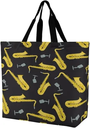 Trombone Music Instruments Women's Shoulder Shopping Bags Foldable Tote Bag Large Capacity Handbag for Work Travel