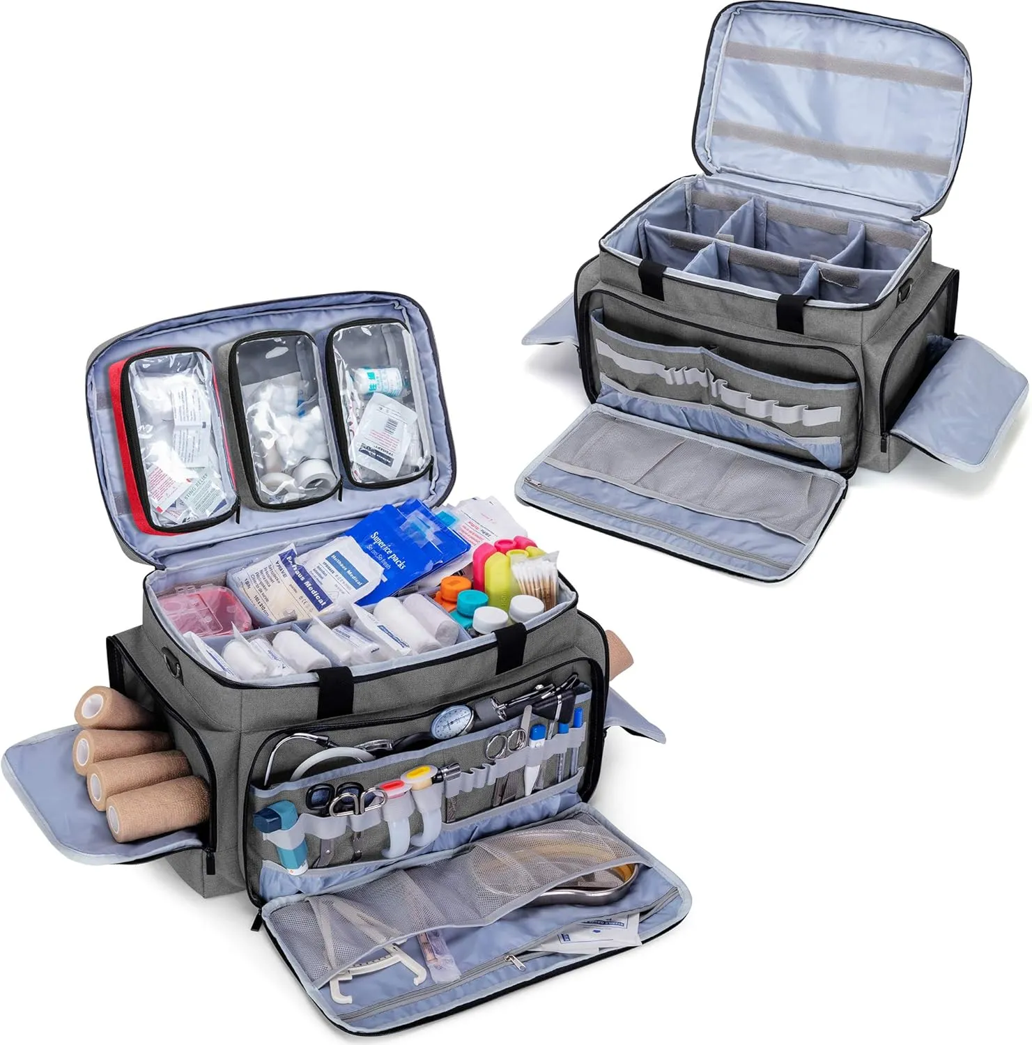 Trunab First Aid Bag Empty, Professional Medical Bag Emergency Responder Trauma Bag with Inner Dividers and Anti-Slip Bottom, Ideal for EMT, EMS, Paramedics