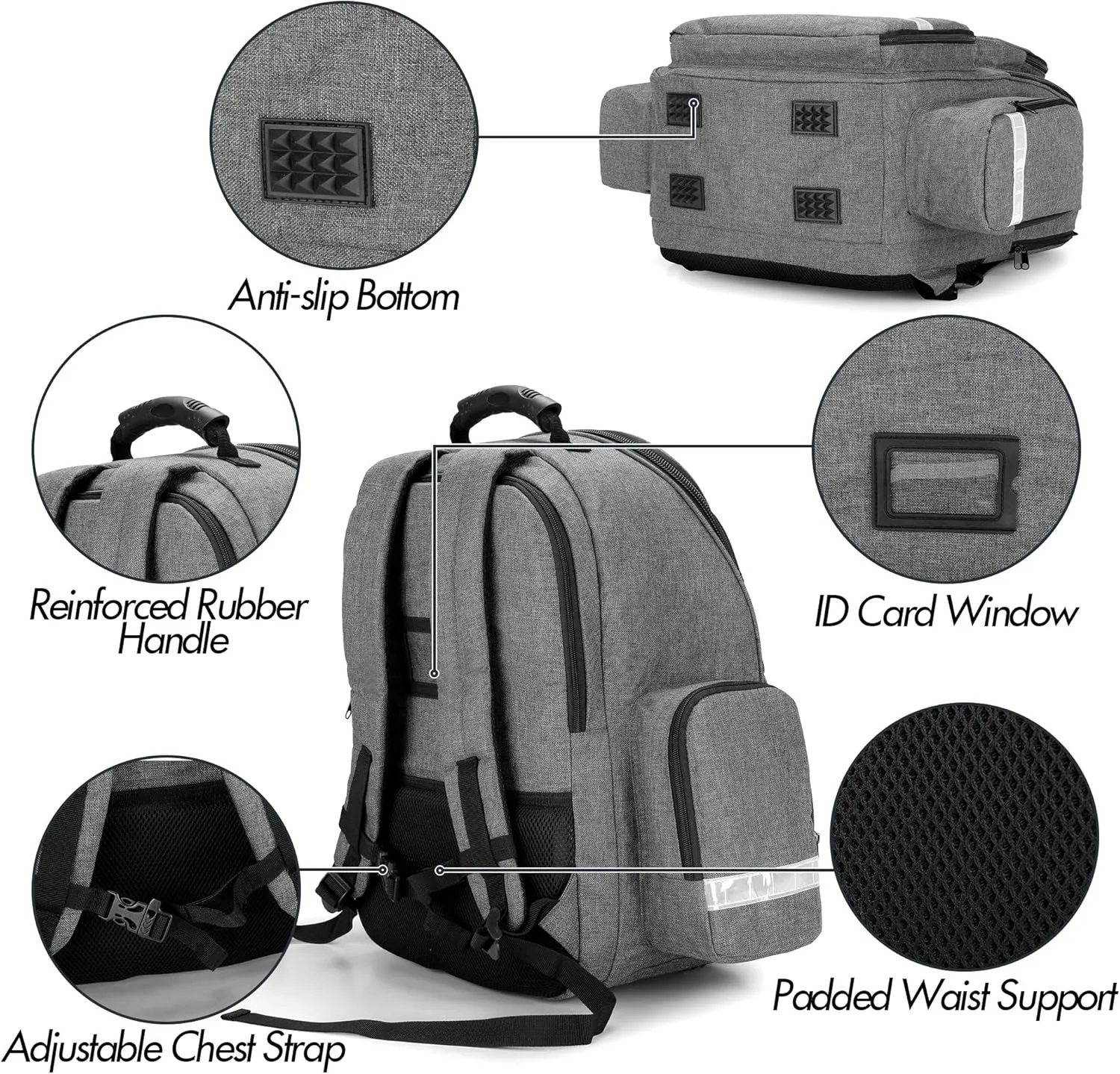 Trunab First Responder Bag Trauma Backpack Empty, Medical Emergency Kits Storage Jump Bag Pack for EMT, EMS, Police, Firefighters, Safety Officers - Patented Design Grey