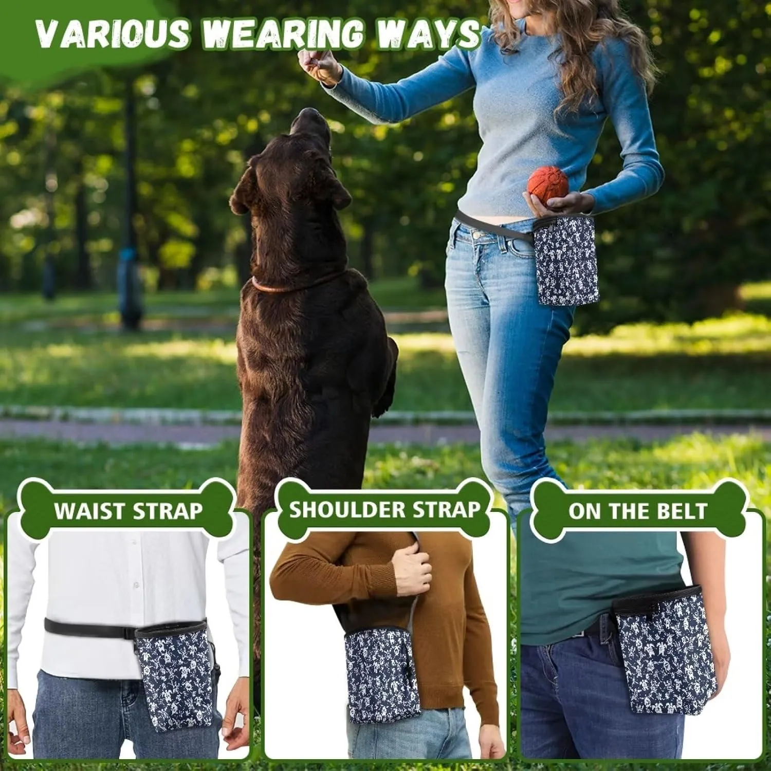 Turtle Print Treat Pouches for Pets Easily Carries Dog Training Treat Bag with Waist Belt Shoulder Strap Dog Treat Bag for Pet Training Walking