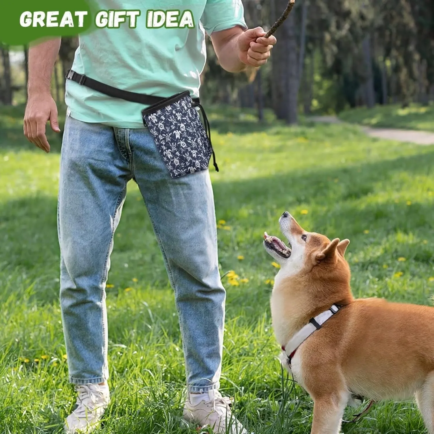 Turtle Print Treat Pouches for Pets Easily Carries Dog Training Treat Bag with Waist Belt Shoulder Strap Dog Treat Bag for Pet Training Walking