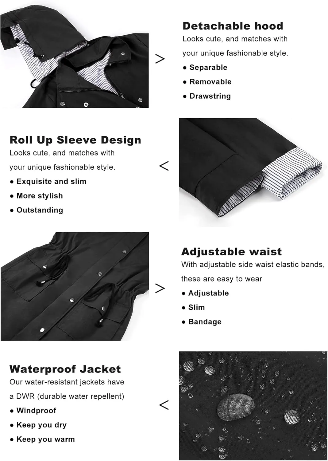 Twinklady Rain Jacket Women Windbreaker Striped Climbing Raincoats Waterproof Lightweight Outdoor Hooded Trench Coats