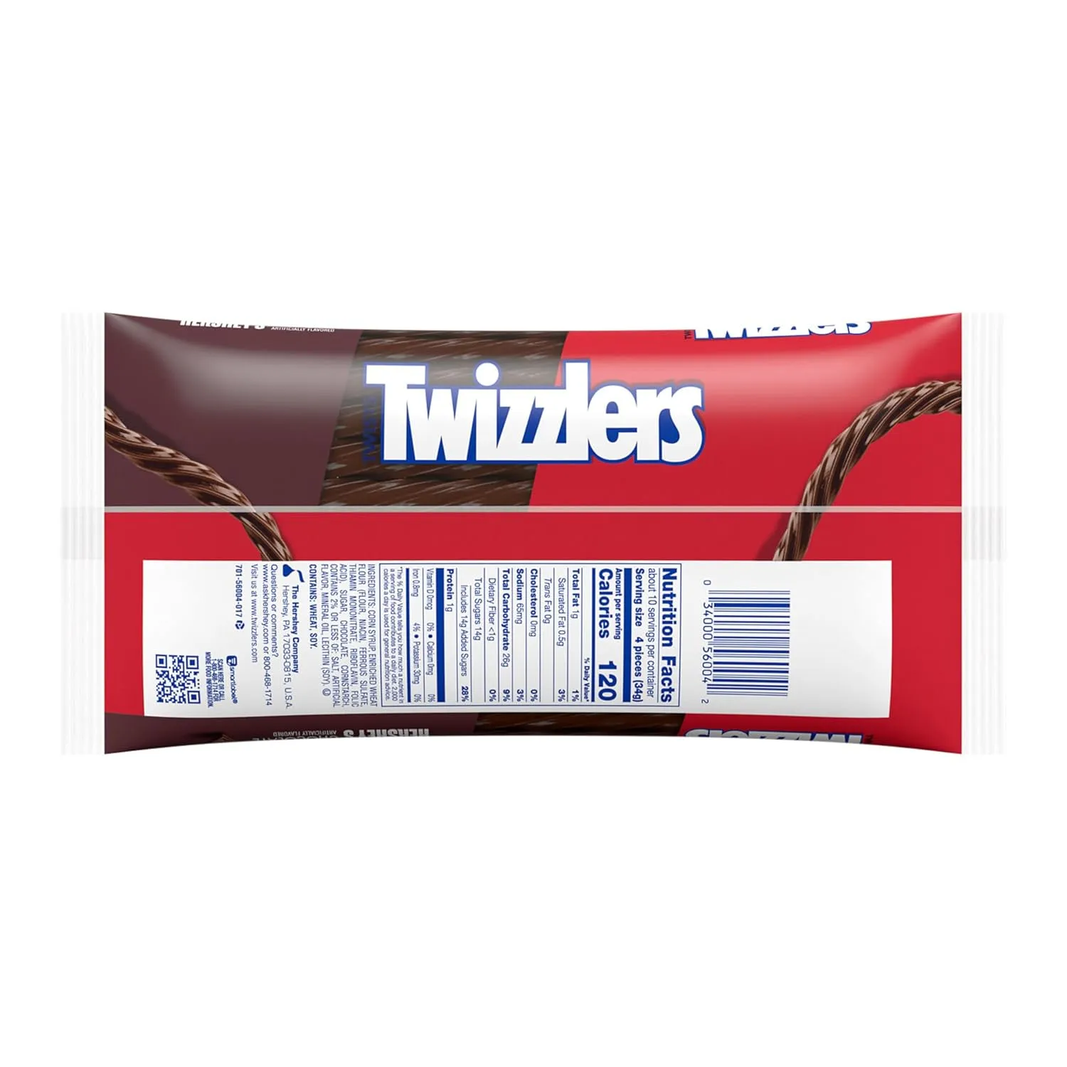 TWIZZLERS Twists HERSHEY'S Chocolate Flavored, Low Fat Candy Bags, 12 oz (Pack of 6)