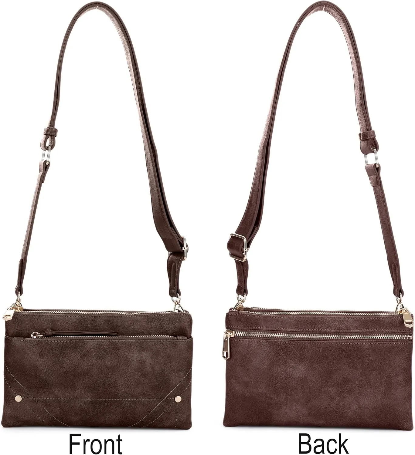 Two-Tone Multi-Compartment Crossbody Bag with Adjustable Detachable Strap, Gold Hardware, and Stitched Detailing