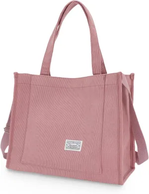 UERRUAM Corduroy Tote Bag for Women Work Crossbody Purse for Everyday,College,Travel,Lightweight Handbag Adjustable Strap
