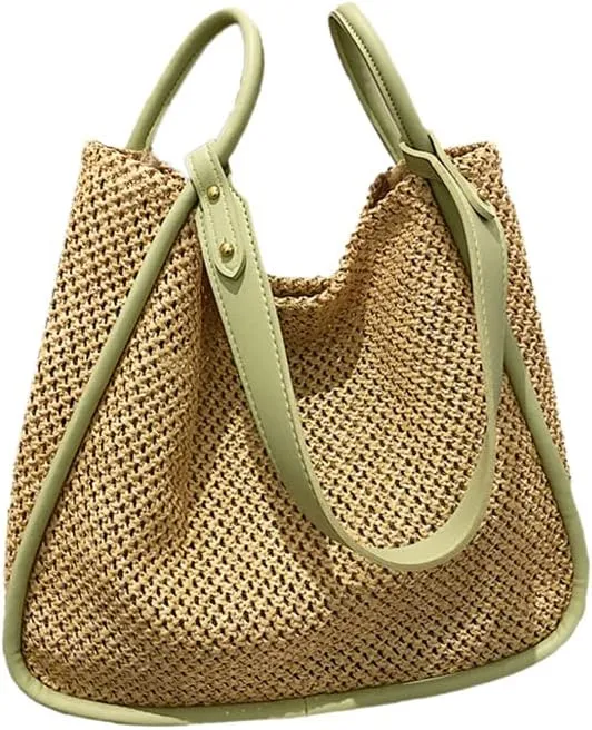 Ulisty Women Faux Straw Bag Weave Tote Bag Summer Beach Bag Shoulder Bag Top Handle Bag Handbag 2 Pcs Set