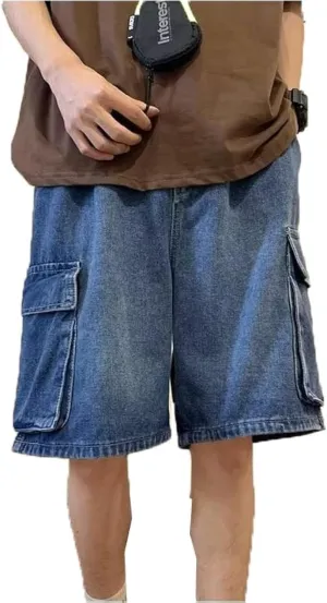 Unisex Y2K Baggy Jean Shorts Hip Hop Cargo Pants Shorts Loose Fit Denim Shorts Streetwear