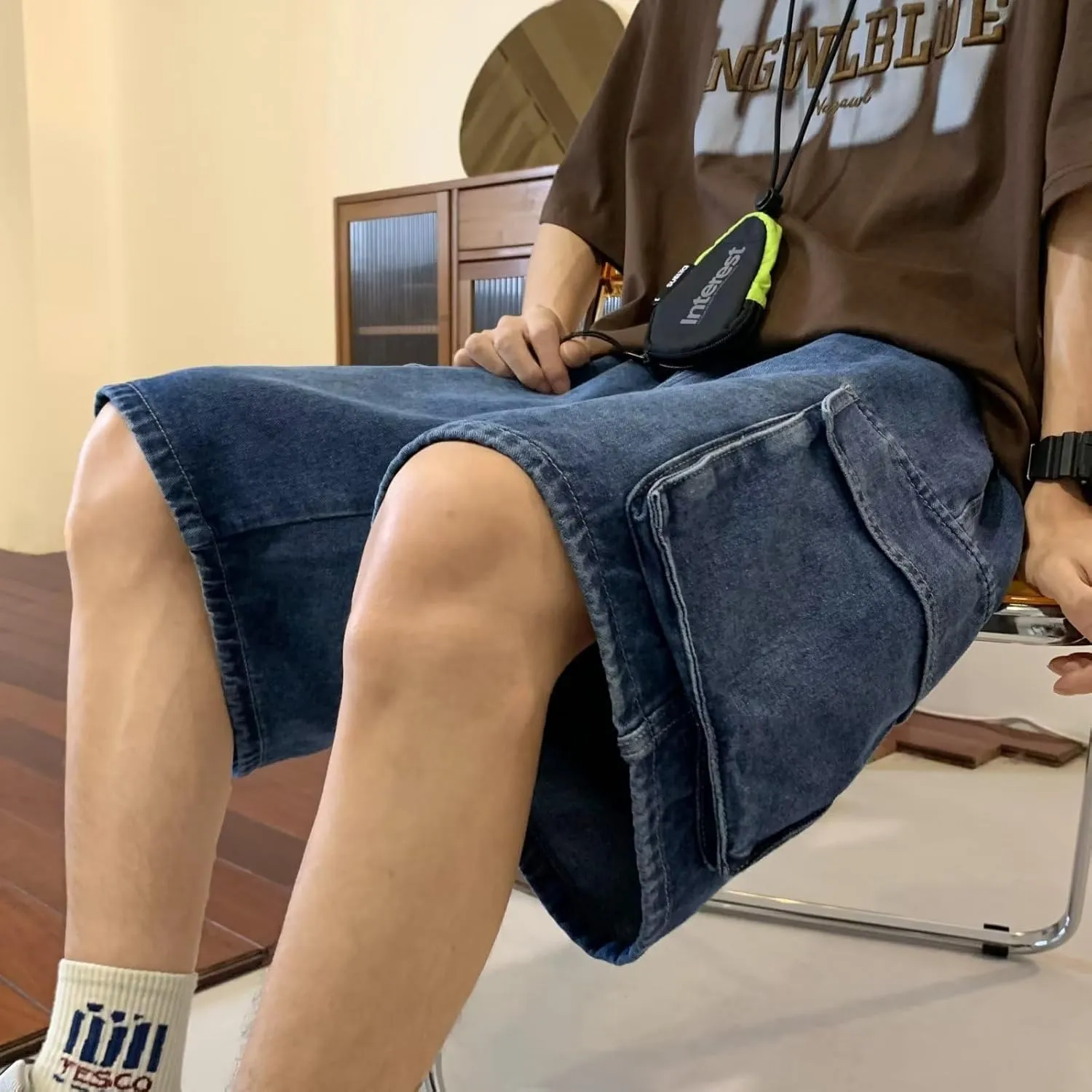 Unisex Y2K Baggy Jean Shorts Hip Hop Cargo Pants Shorts Loose Fit Denim Shorts Streetwear