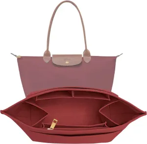 Upgraded Felt Organizer Insert for Longchamp Le Pliage L Handbag Insert (BurGundy, Large)