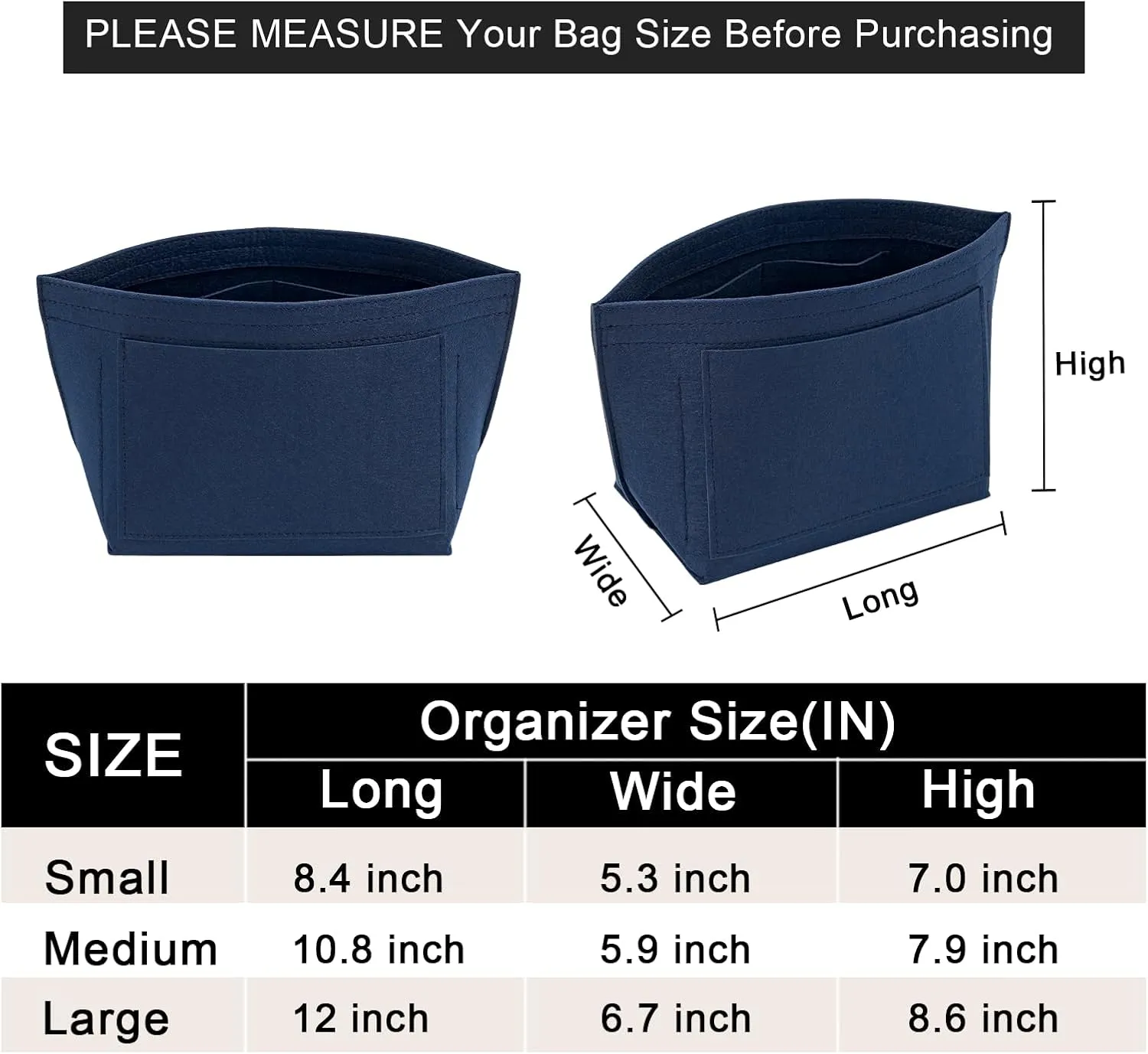 Upgraded Felt Organizer Insert for Longchamp Le Pliage L Handbag Insert (DarkBlue, Large)
