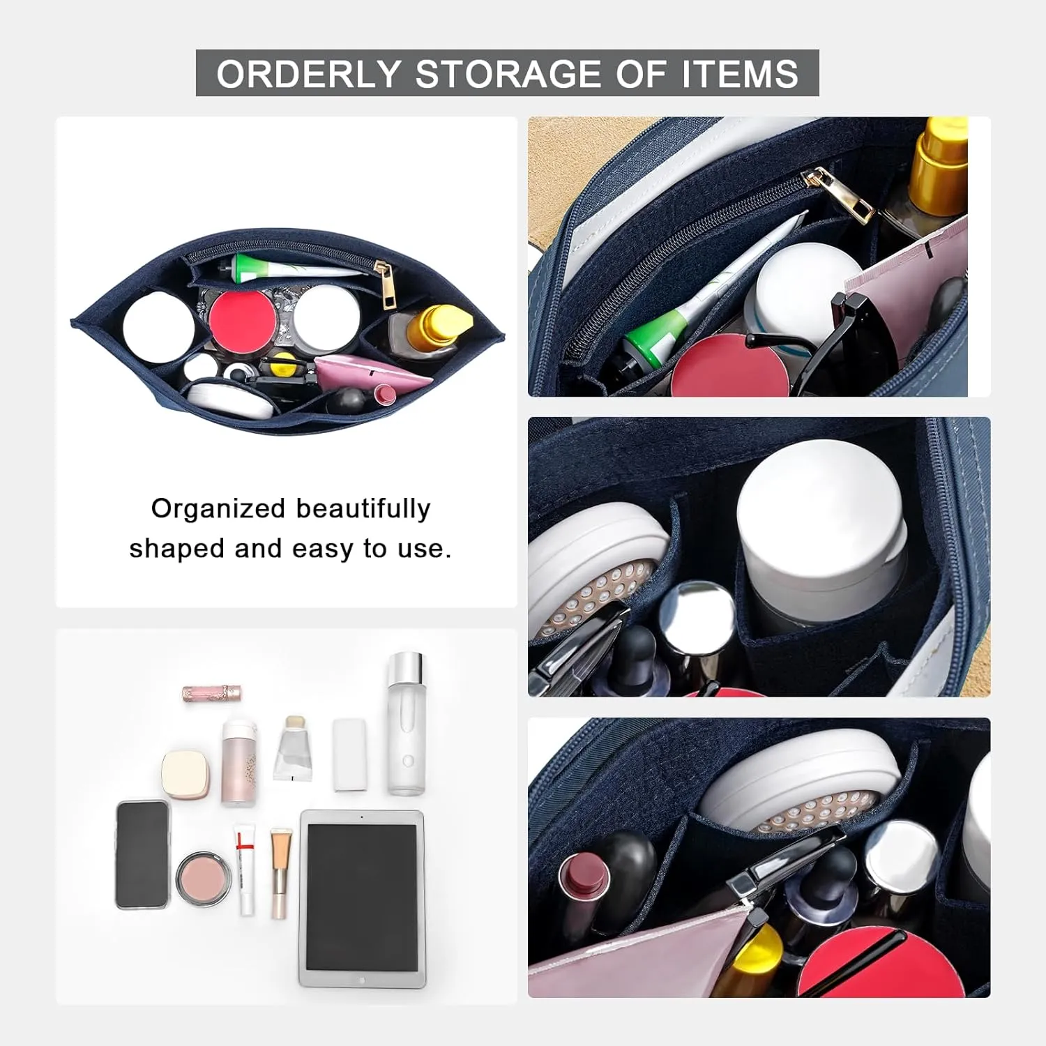 Upgraded Felt Organizer Insert for Longchamp Le Pliage L Handbag Insert (DarkBlue, Large)