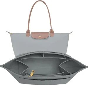 Upgraded Felt Organizer Insert for Longchamp Le Pliage L Handbag Insert (LightGrey, Large)