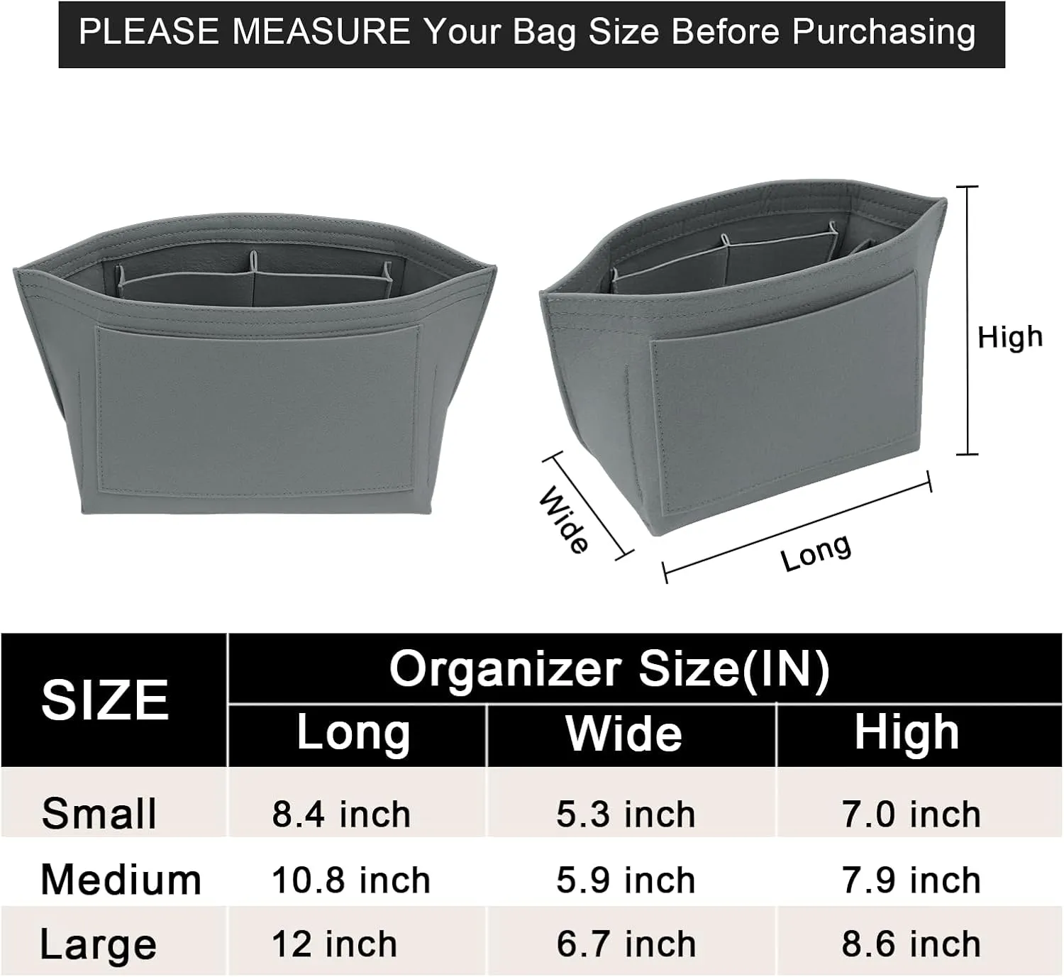 Upgraded Felt Organizer Insert for Longchamp Le Pliage L Handbag Insert (LightGrey, Large)
