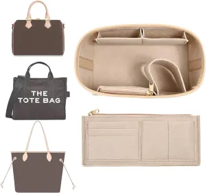 Upgraded Felt Purse Organizer Insert with Zipper Bag for Speedy 25 Neverful PM Handbag Insert (Beige, Medium)