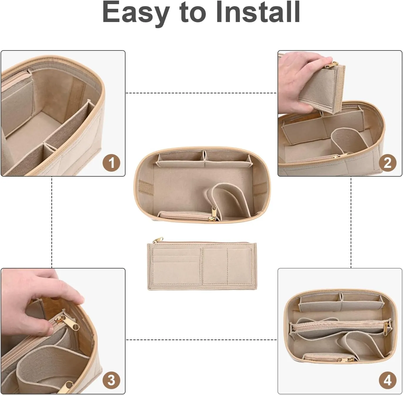 Upgraded Felt Purse Organizer Insert with Zipper Bag for Speedy 25 Neverful PM Handbag Insert (Beige, Medium)