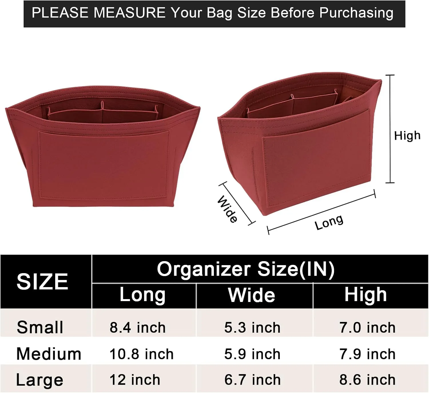 Upgraded Flet Organizer Insert for Longchamp Le Pliage M Handbag Insert (BurGundy, Medium)