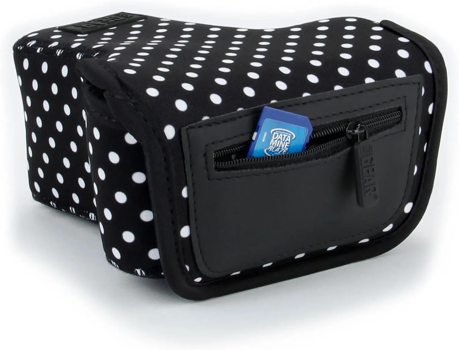 USA GEAR DSLR Camera Sleeve with Neoprene Protection, Holster Belt Loop and Accessory Storage - Compatible with Canon EOS Rebel T7, 850D, 250D, SL3, R7, Nikon D3500, D5600, and More (Polka Dot)
