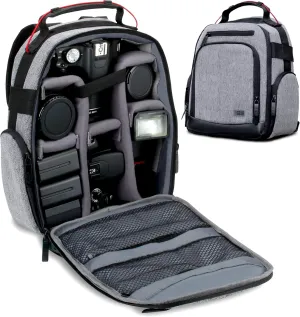 USA GEAR Portable Camera Backpack for DSLR with Customizable Accessory Dividers, Weather Resistant Bottom and Comfortable Back Support - Compatible with Canon, Nikon, Sony, Fujifilm, and More (Gray)