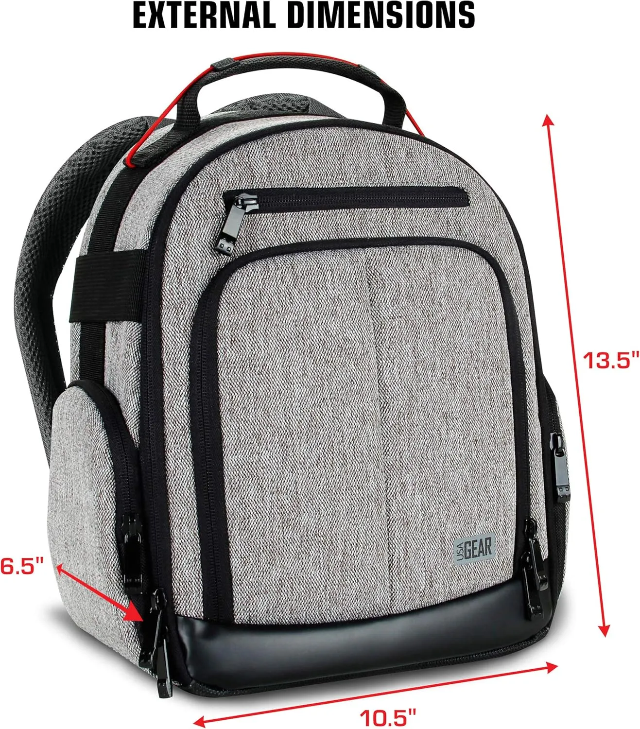 USA GEAR Portable Camera Backpack for DSLR with Customizable Accessory Dividers, Weather Resistant Bottom and Comfortable Back Support - Compatible with Canon, Nikon, Sony, Fujifilm, and More (Gray)