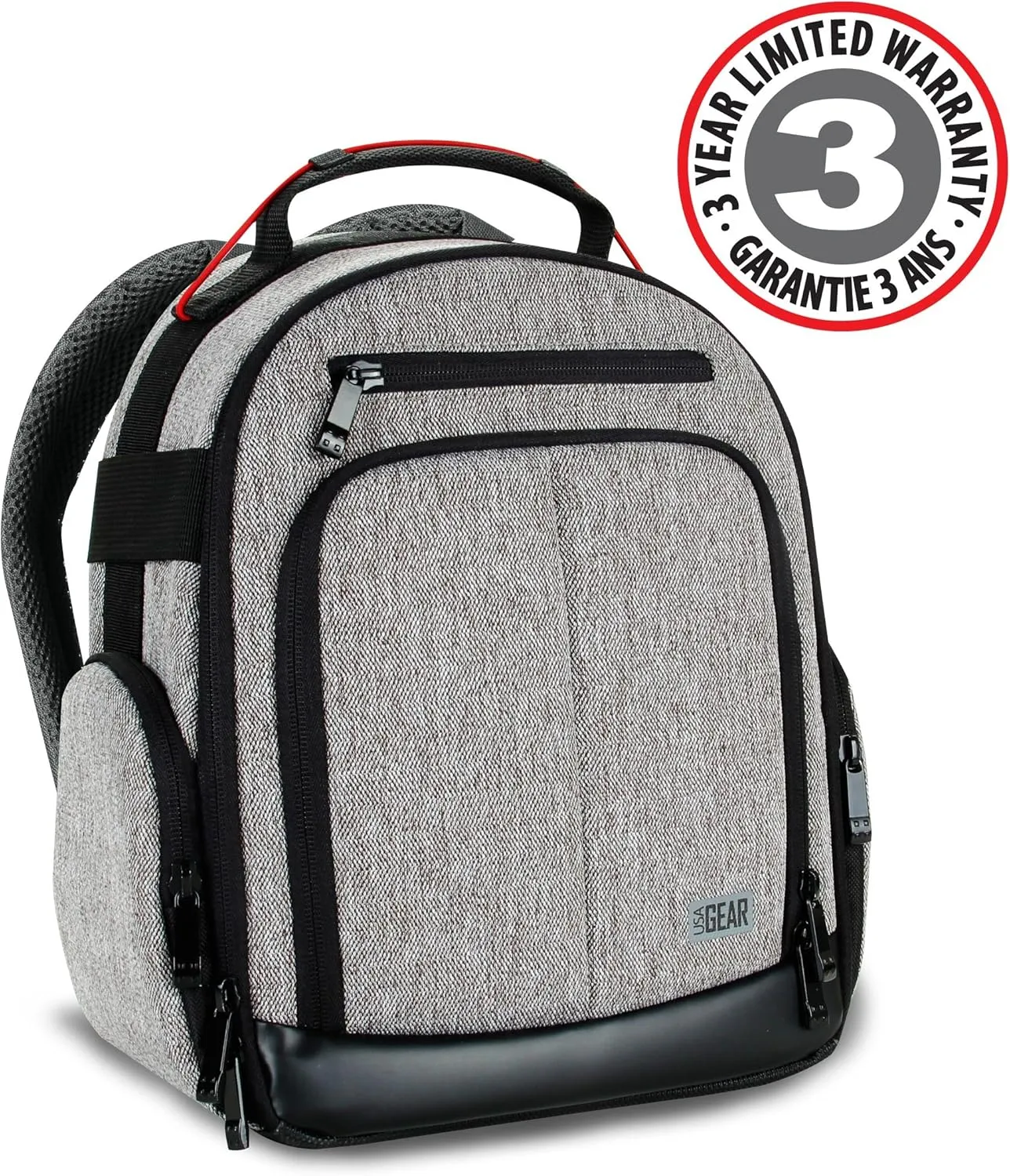 USA GEAR Portable Camera Backpack for DSLR with Customizable Accessory Dividers, Weather Resistant Bottom and Comfortable Back Support - Compatible with Canon, Nikon, Sony, Fujifilm, and More (Gray)