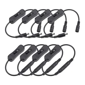 uxcell DC 12V Inline Rocker On/Off Switch with 5.5 x 2.1mm DC Jack Male to Female Power Cable for LED Strip Light CCTV Camera Black 8pcs