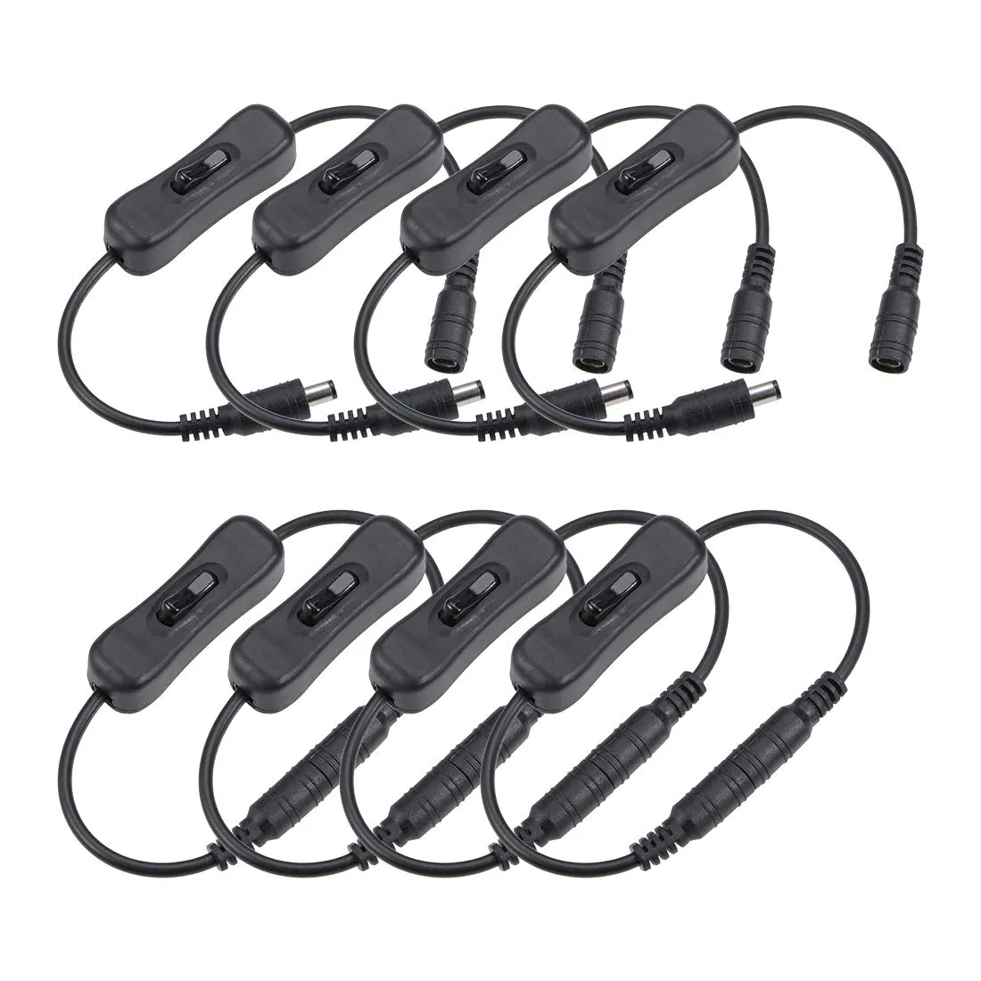 uxcell DC 12V Inline Rocker On/Off Switch with 5.5 x 2.1mm DC Jack Male to Female Power Cable for LED Strip Light CCTV Camera Black 8pcs