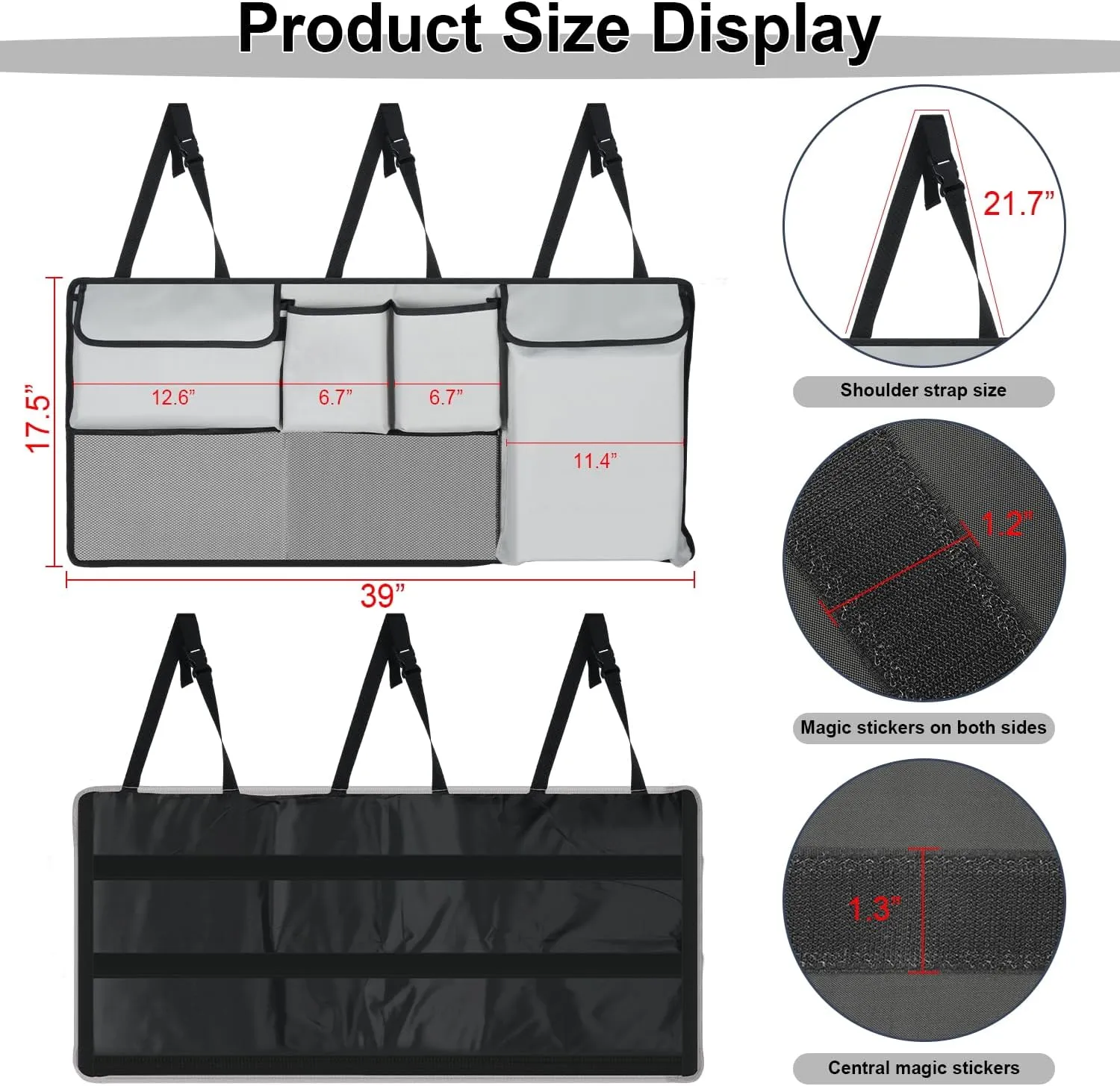 UYYE Trunk Hanging Organizer, Backseat Storage Bag, Collapsible Car Interior Accessories with 4 Pockets & 2 Mesh Pouches for Tools, Provide More Storage Trunk Space for SUV, Jeep, MPVs (Light Grey)