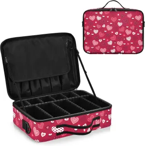 Valentine Hearts and Candles Travel Makeup Bag, Makeup Bags for Women, Travel Makeup Train Case, Professional Cosmetic Case Organizer Bag Portable Artist Storage Bag for Cosmetics Makeup