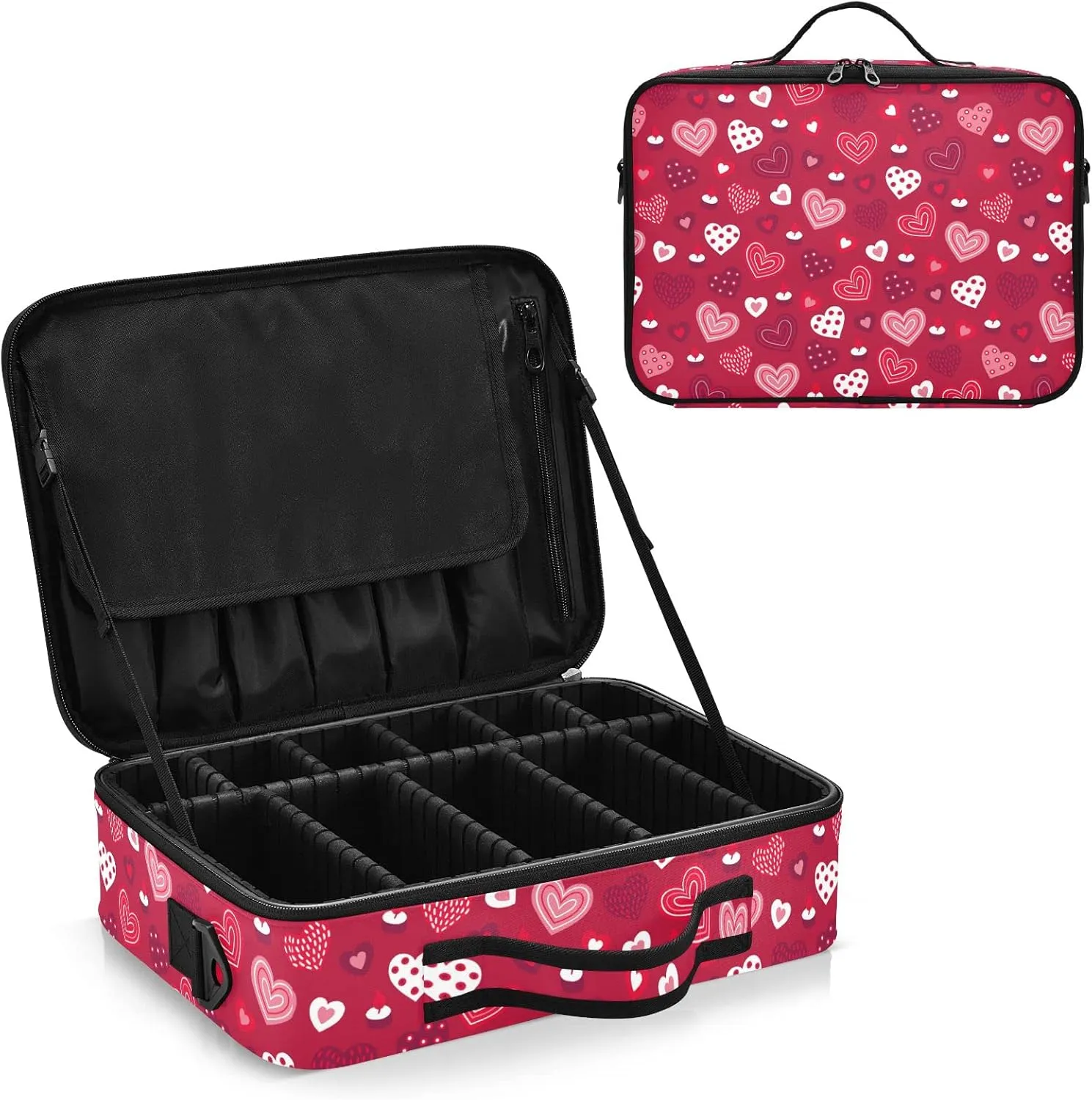 Valentine Hearts and Candles Travel Makeup Bag, Makeup Bags for Women, Travel Makeup Train Case, Professional Cosmetic Case Organizer Bag Portable Artist Storage Bag for Cosmetics Makeup