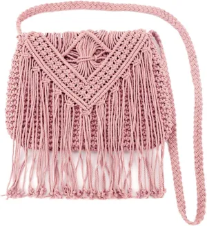 Van Caro Handwoven Cotton Straw Shoulder Bag Crochet Tassel Beach Bohemian Purse for Women