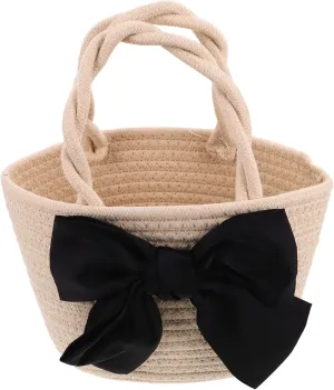 VANZACK Cute Color Block Woven Shoulder Bag for Women Vintage Cotton Rope Purse Capacity Handbag for Daily Use and Travel Stylish Top Handle Bucket Bag