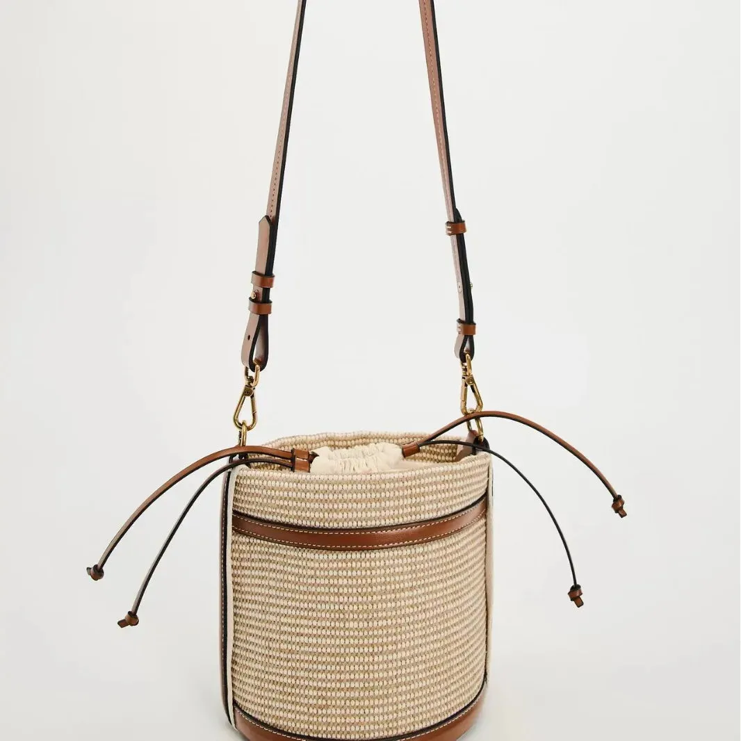 Veloria™ Panelled Straw Bucket Bag