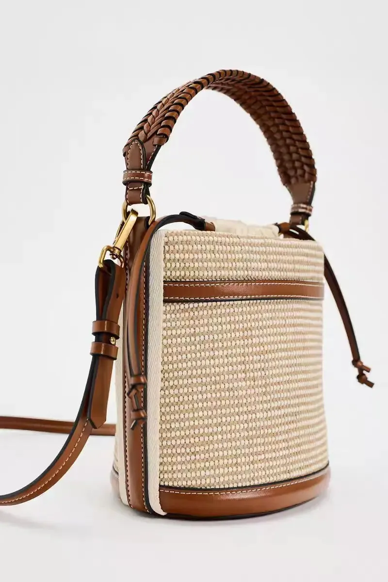 Veloria™ Panelled Straw Bucket Bag