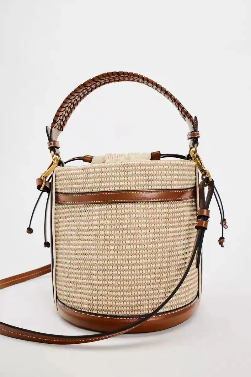 Veloria™ Panelled Straw Bucket Bag