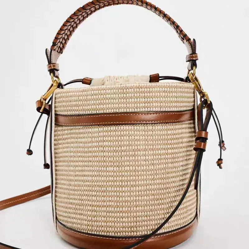 Veloria™ Panelled Straw Bucket Bag