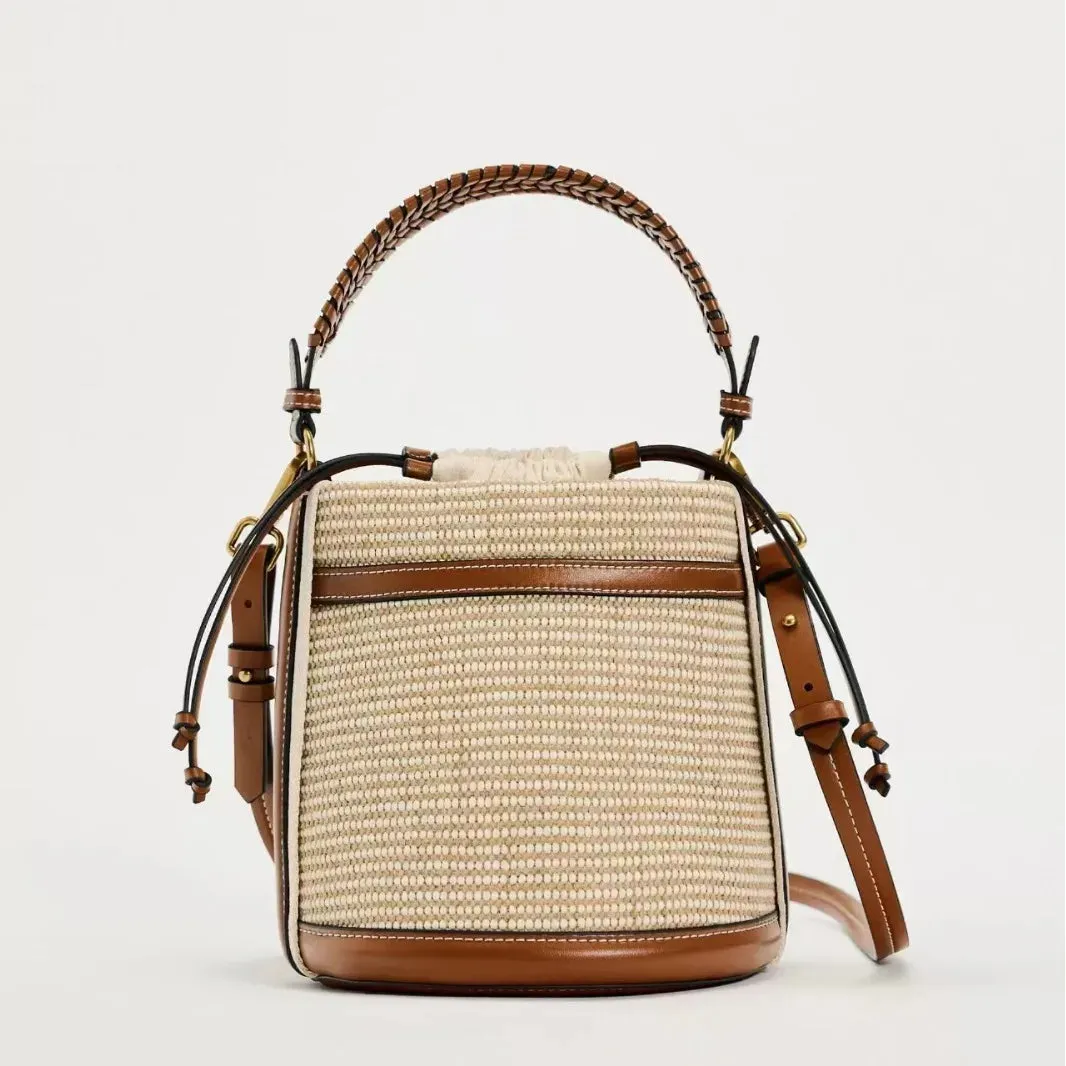 Veloria™ Panelled Straw Bucket Bag