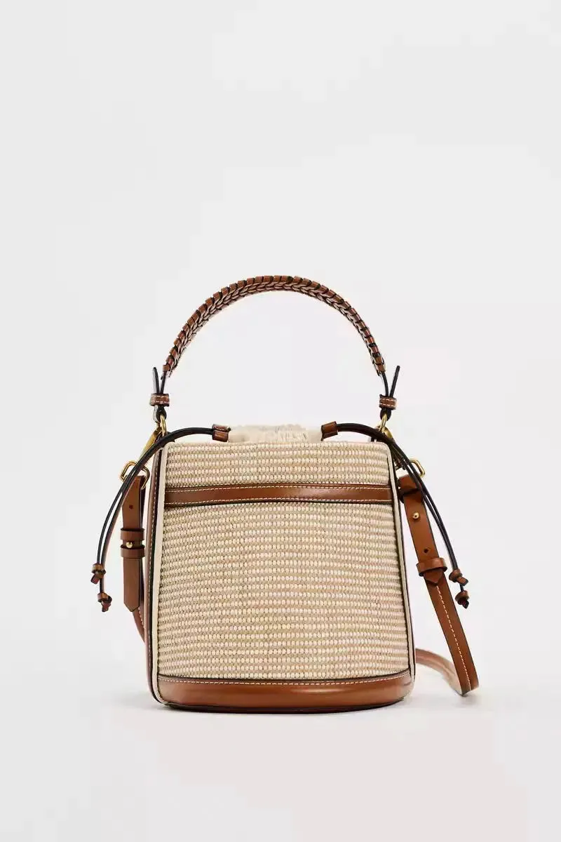 Veloria™ Panelled Straw Bucket Bag