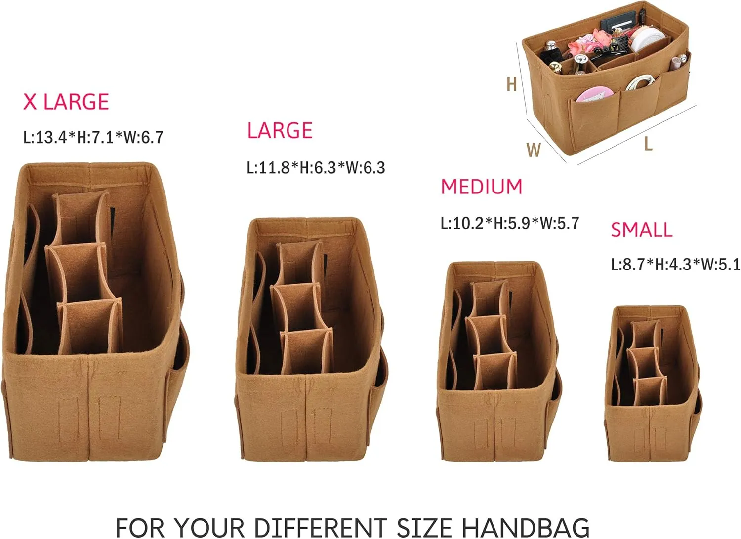 Vercord Felt Purse Organizer Handbag Insert Liner Shaper Bag in Bags for Speedy Neverfull Tote Brown Medium