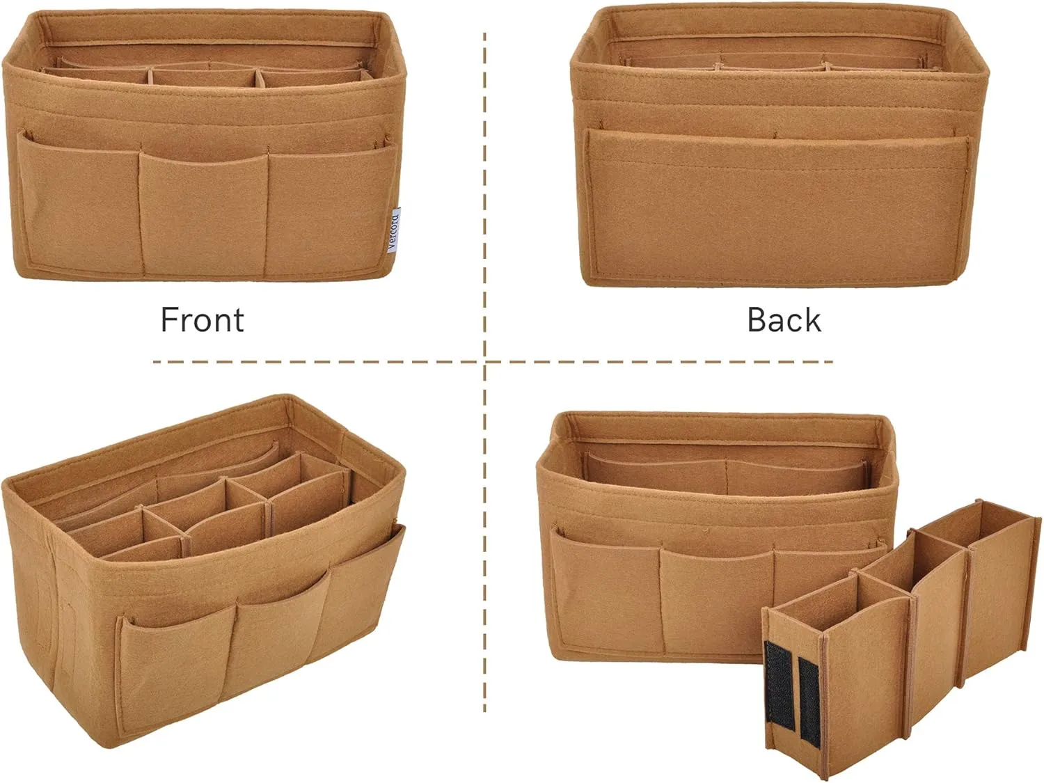 Vercord Felt Purse Organizer Handbag Insert Liner Shaper Bag in Bags for Speedy Neverfull Tote Brown Medium
