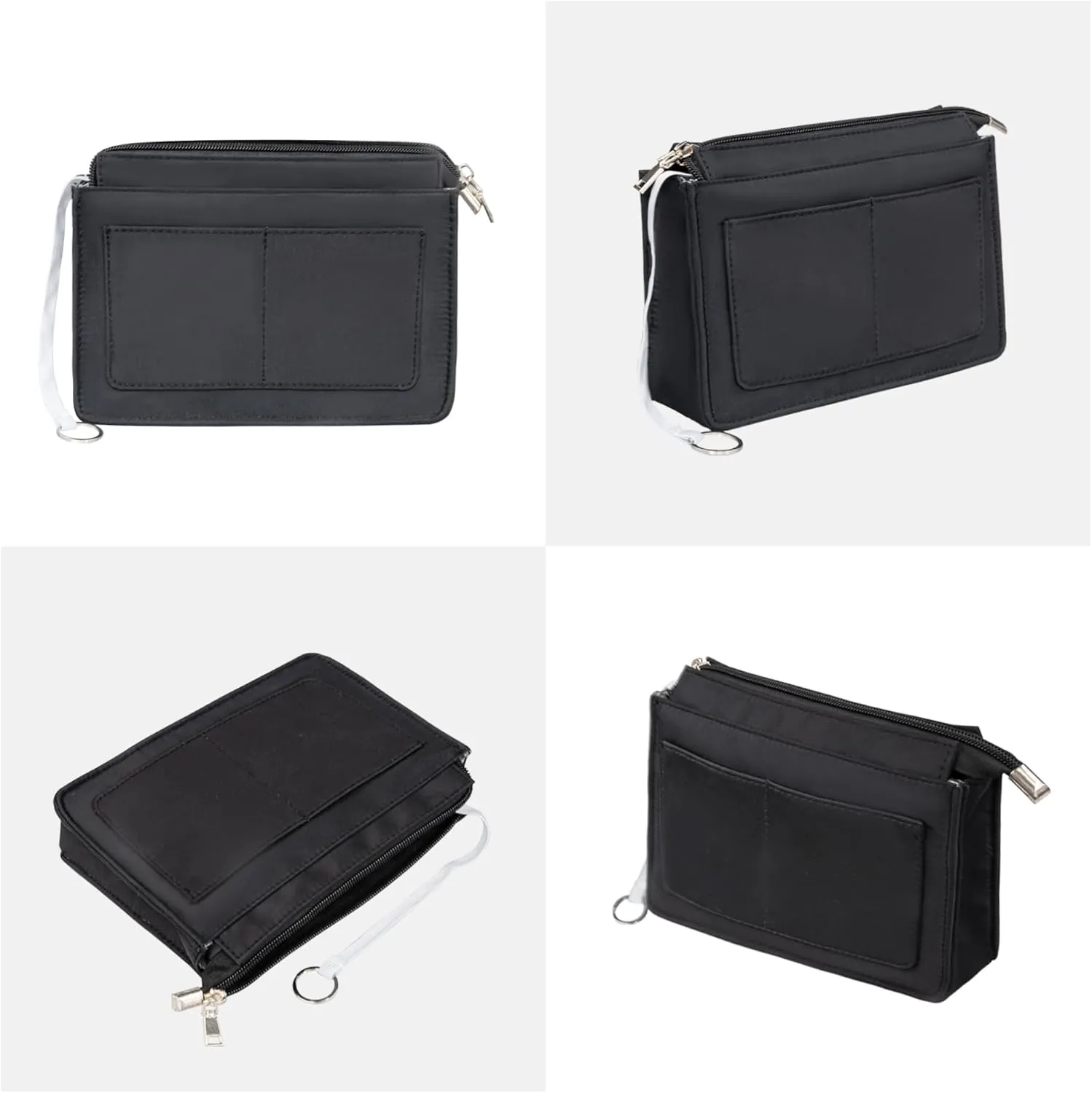 Vercord Purse Organizer Insert with Zipper for Women Hobo Handbags Shaper Insert 12 Pockets Bag Black Small