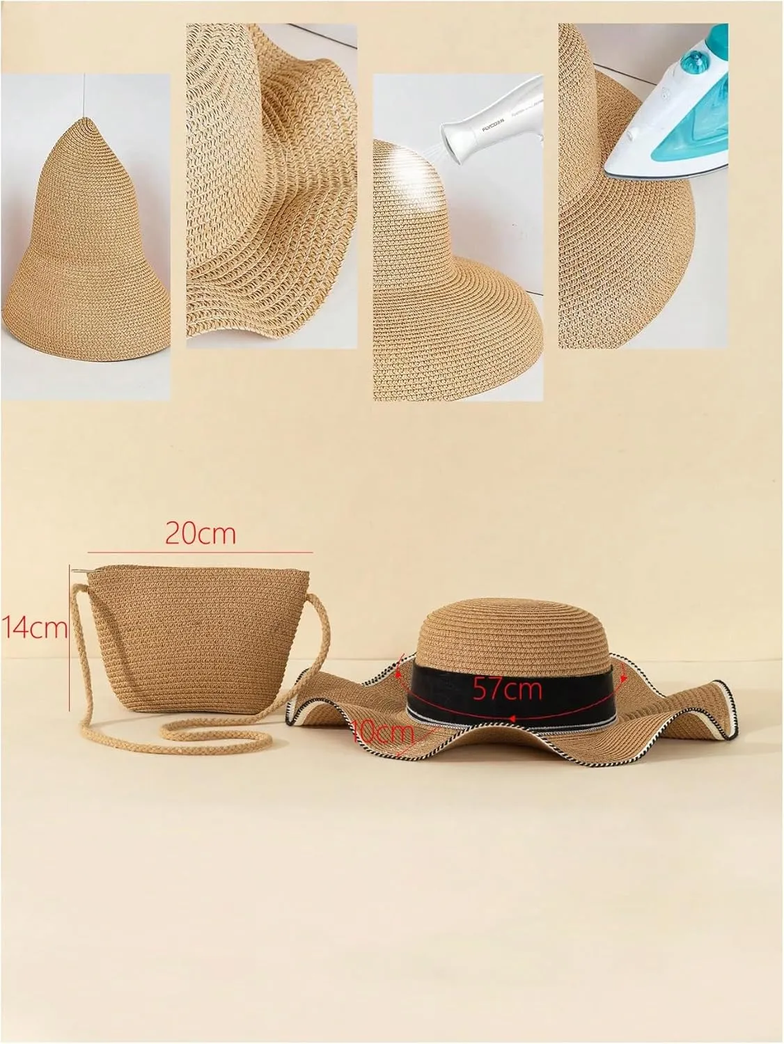Verdusa Women's Bow Wide Brim Straw Sun Hat and Crossbody Straw Bag Set