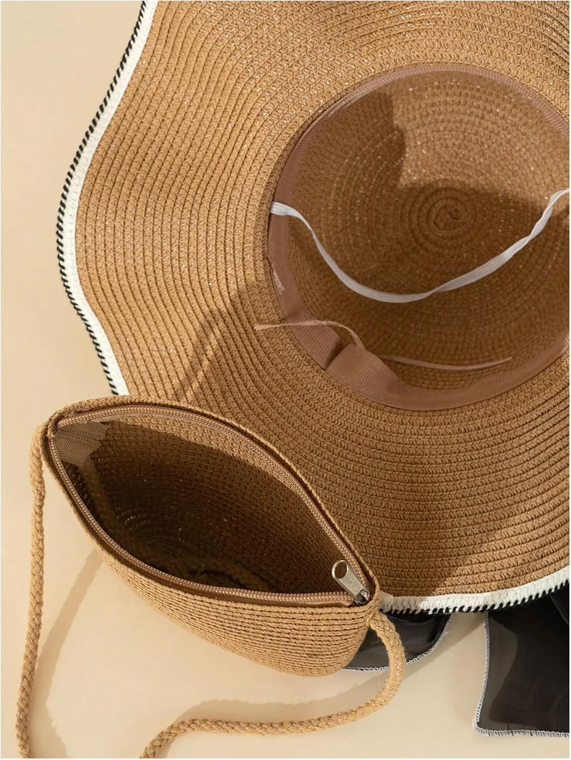 Verdusa Women's Bow Wide Brim Straw Sun Hat and Crossbody Straw Bag Set